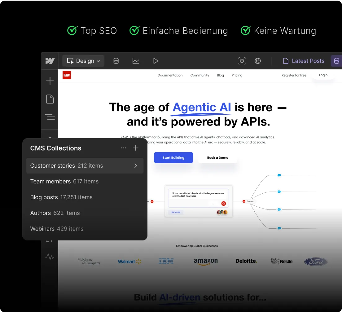 Illustration von Webflow mit Vorteilen