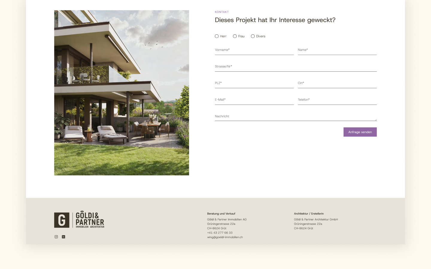 Elegante Website für Immobilien Projekt