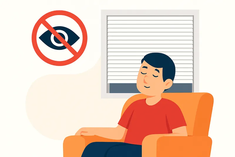 Illustration of a person sitting on a sofa with a shaded window – representing privacy solutions