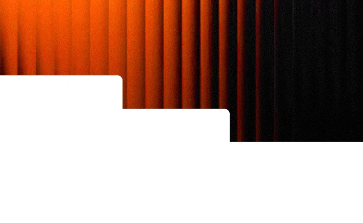 Orange to dark red vertical blinds fading into darkness on a rounded-corner background.