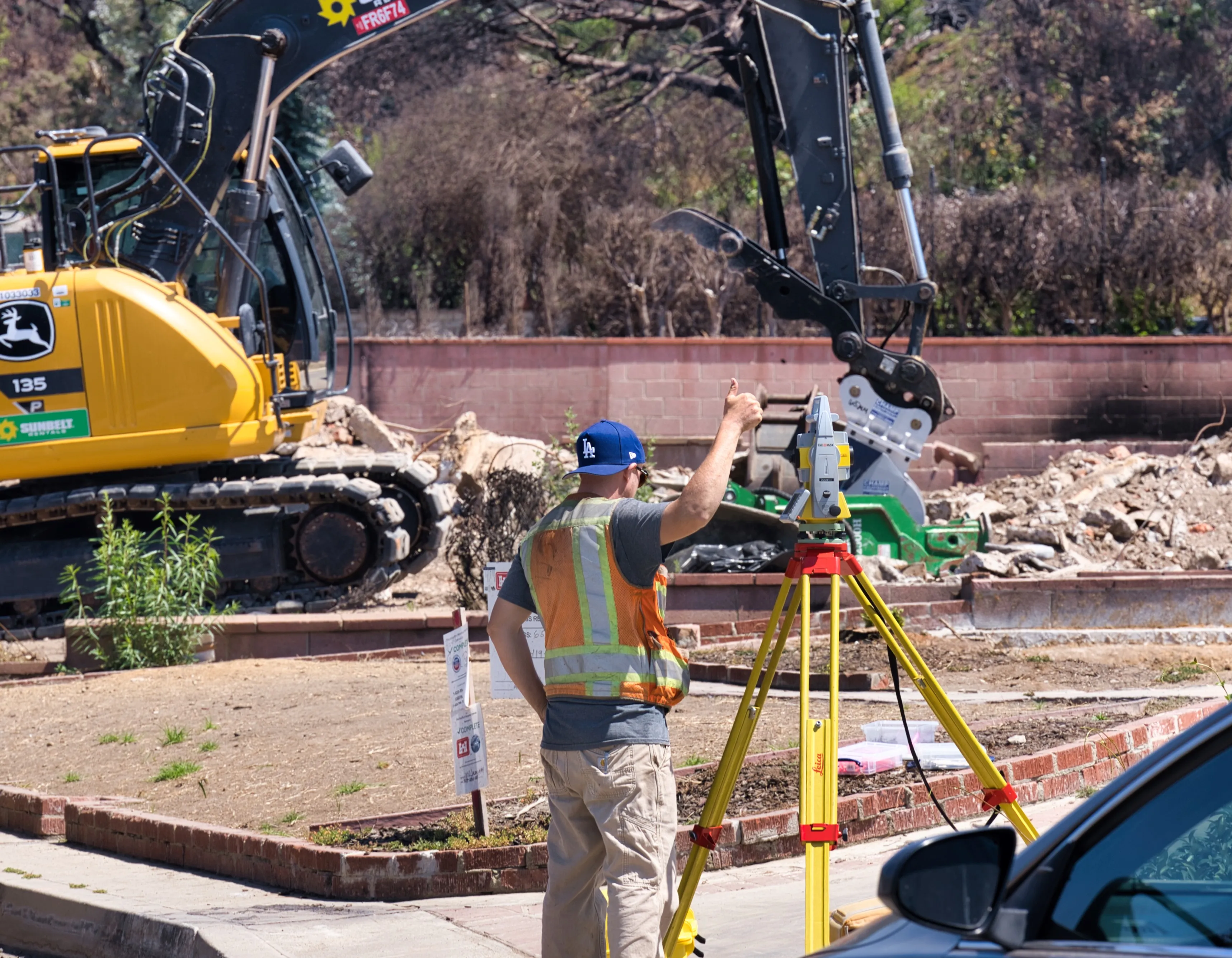 Builoff Land Surveyor performing construction Staking in Pacific Palisades
