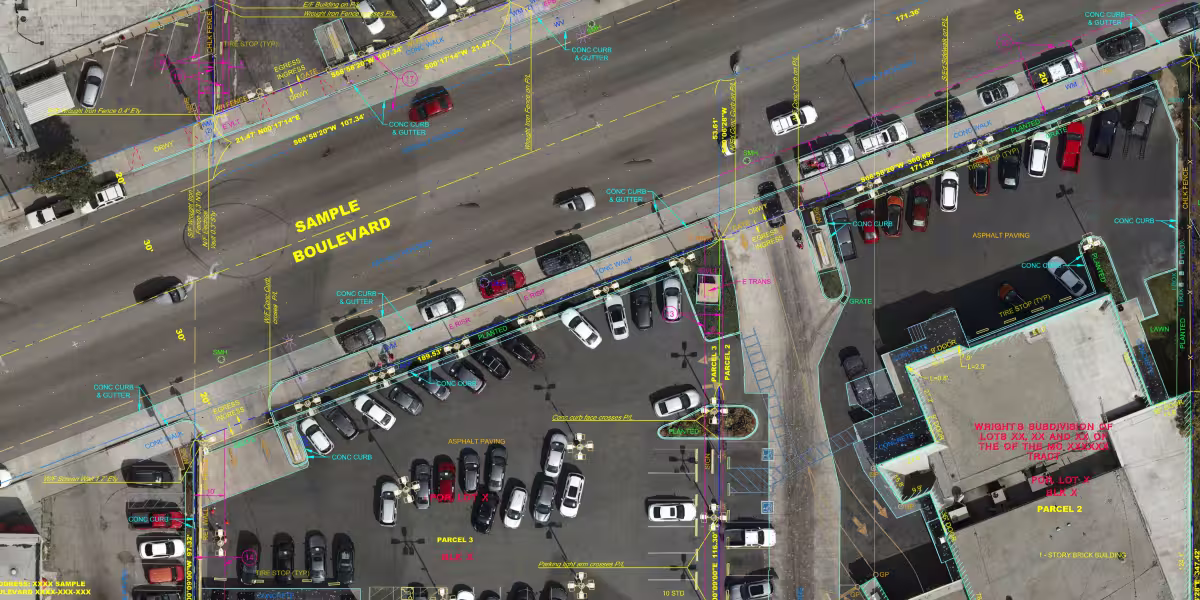Fragment of ALTA survey by Builoff Surveyors with orthophoto overlay