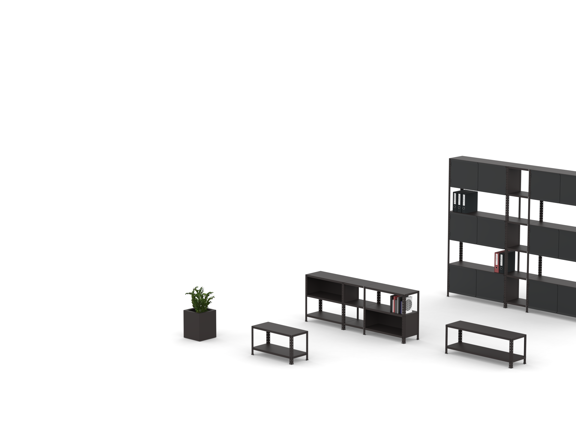 a render of a shelving system