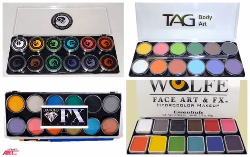 four different sets of face painting colors from various brands