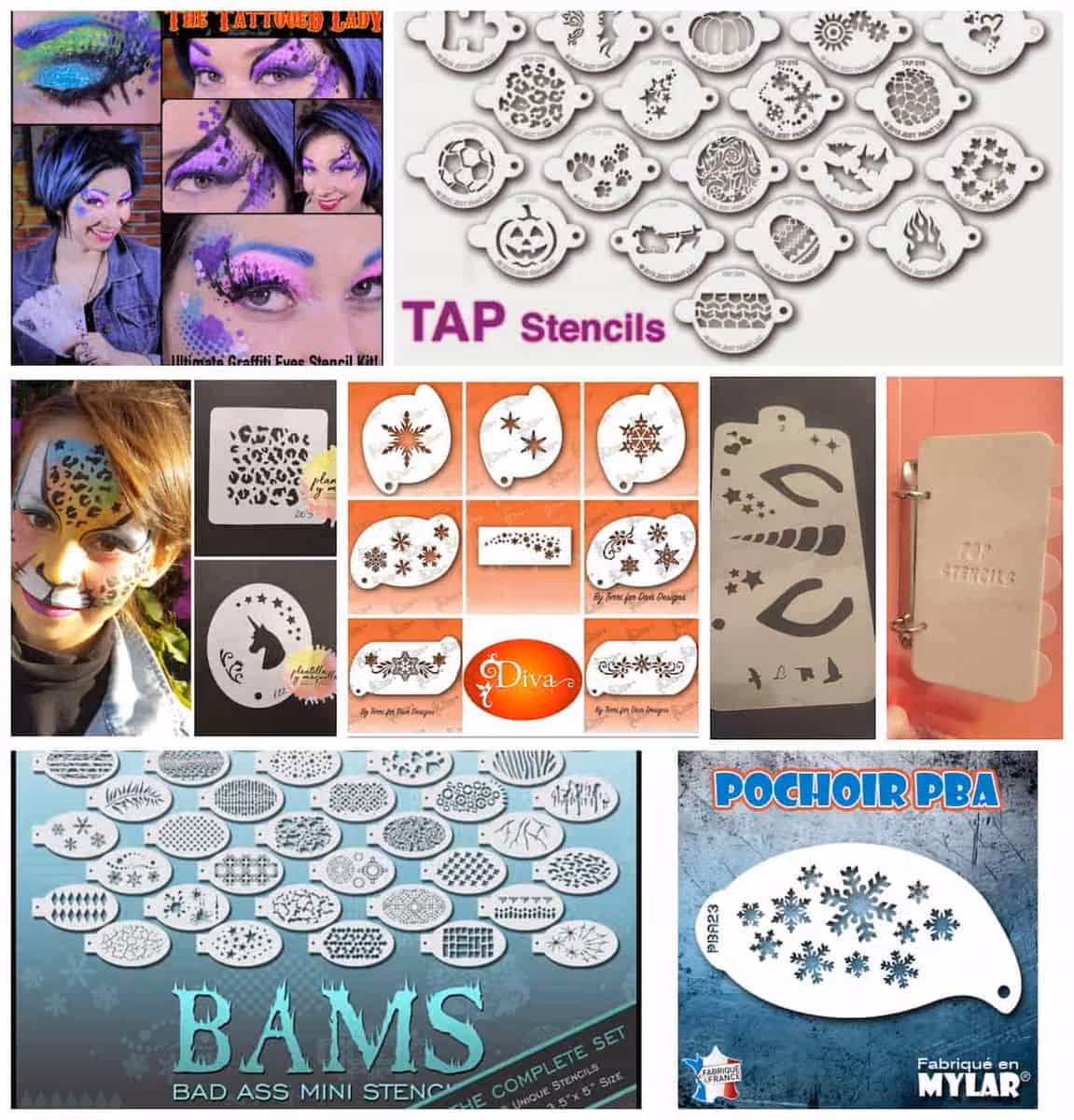 a collage of different face painting stencils