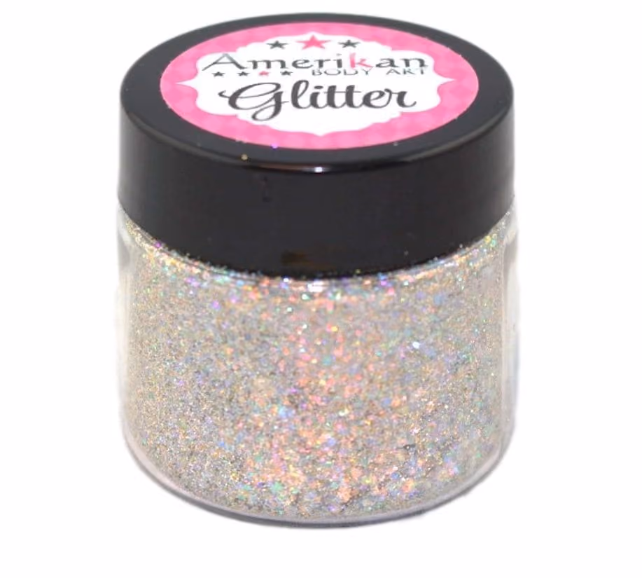 a jar of glitter from the brand "amerikan"