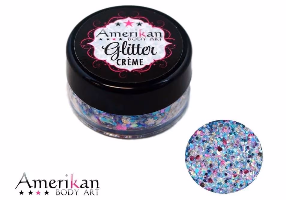 a jar of face painting glitter creme from the brand "amerikan"