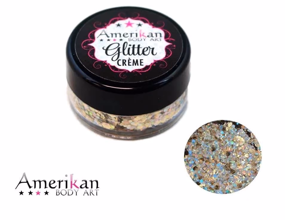 a jar of face painting glitter from the brand "amerikan"