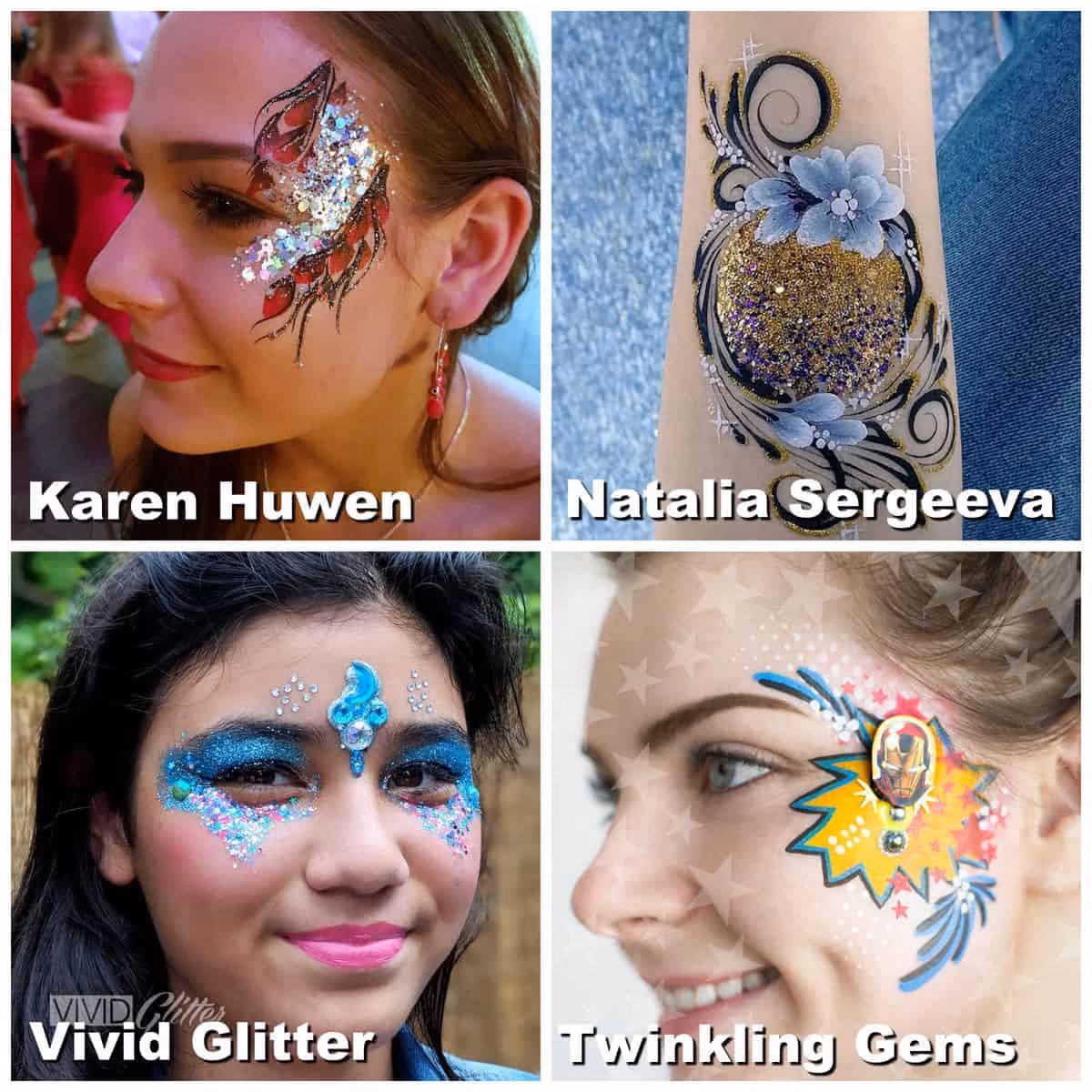 four different designs that showcase the usage of glitter