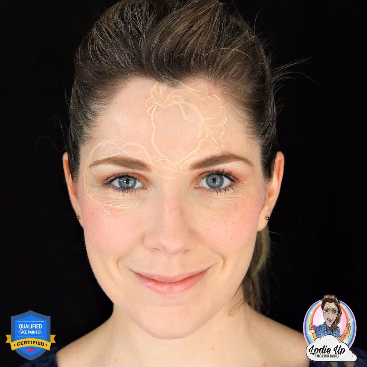 a woman wearing an outline of the elsa face paint design