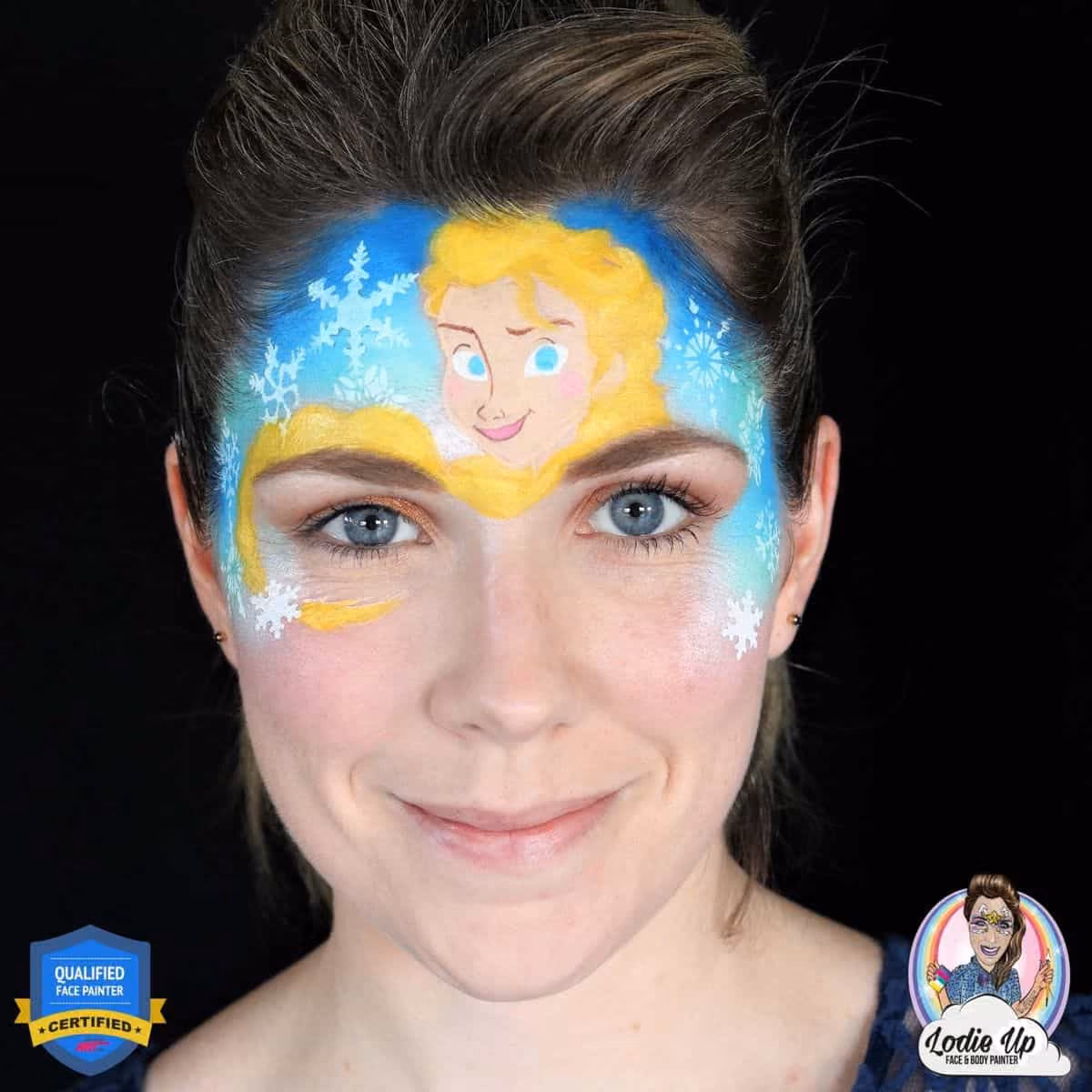 a woman wearing an undetailed elsa face paint