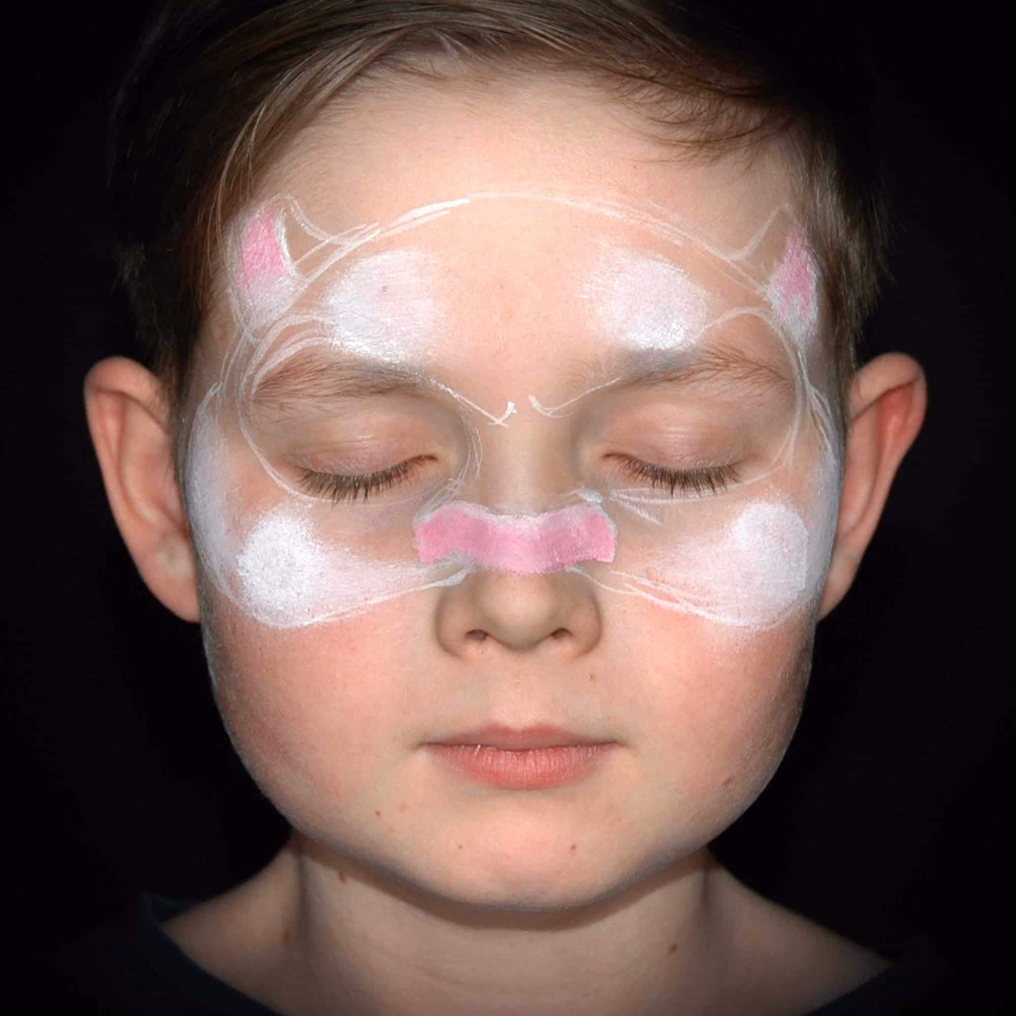 a boy with white overlay of a tiger face paint