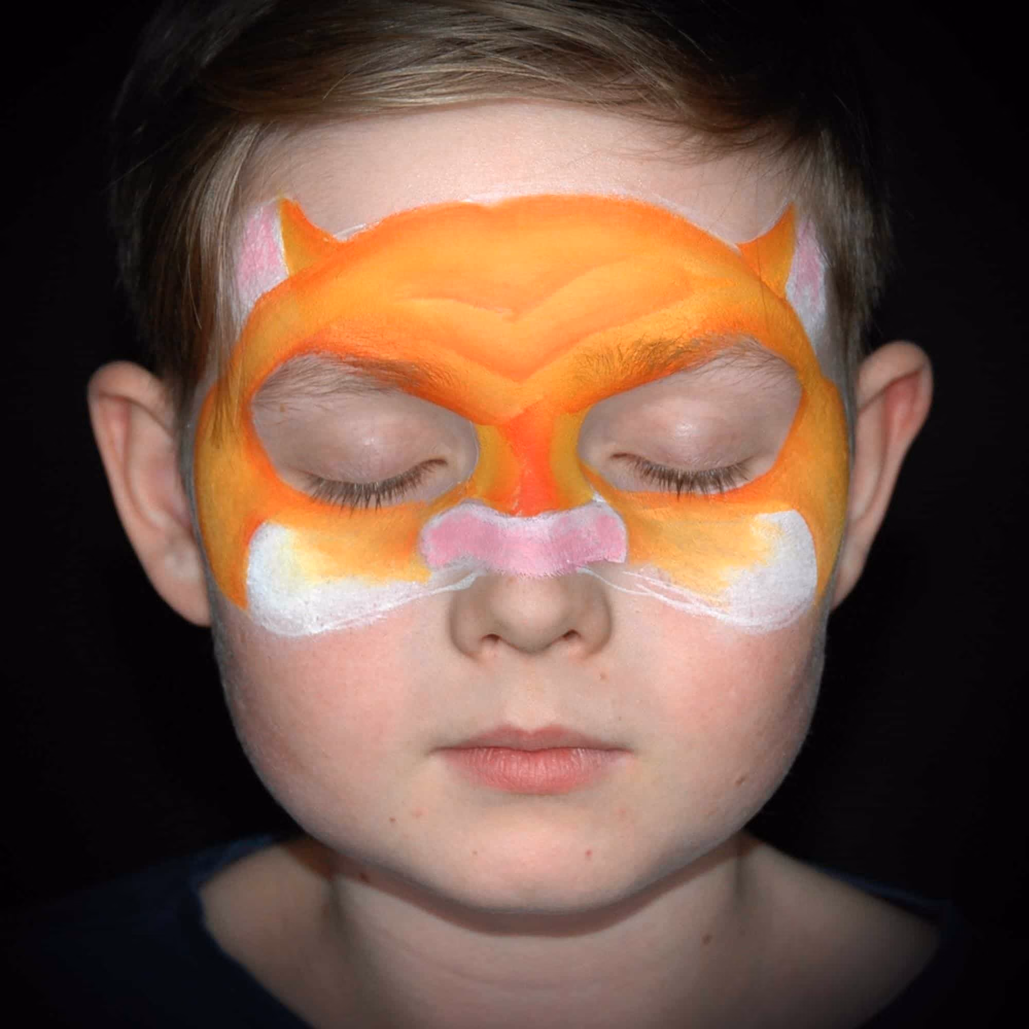 a boy with of a tiger face paint filled with the orange color