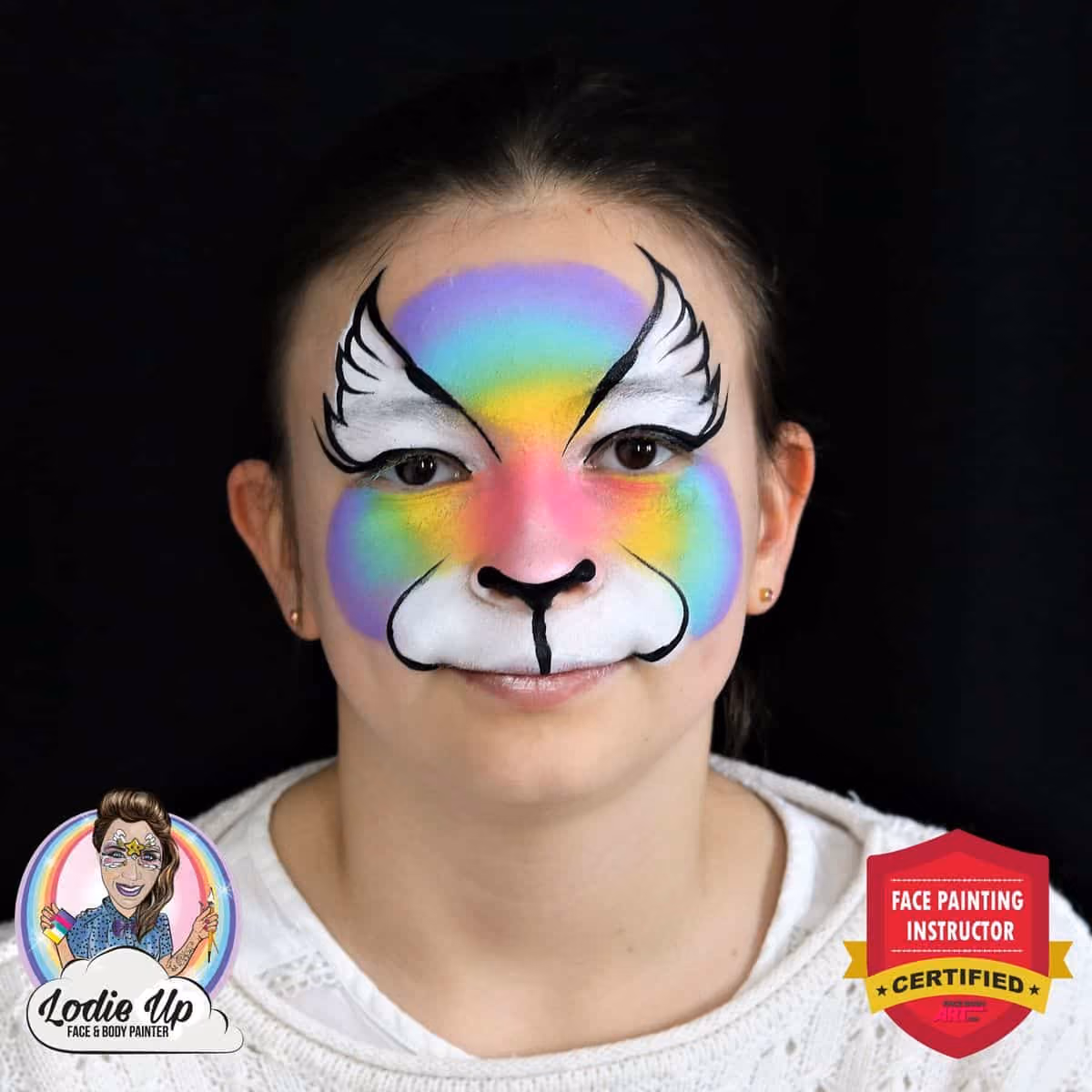 an image of a girl with a colorful tiger face paint without details