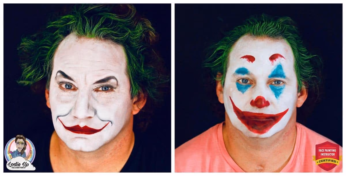 two images of two different joker face paint designs