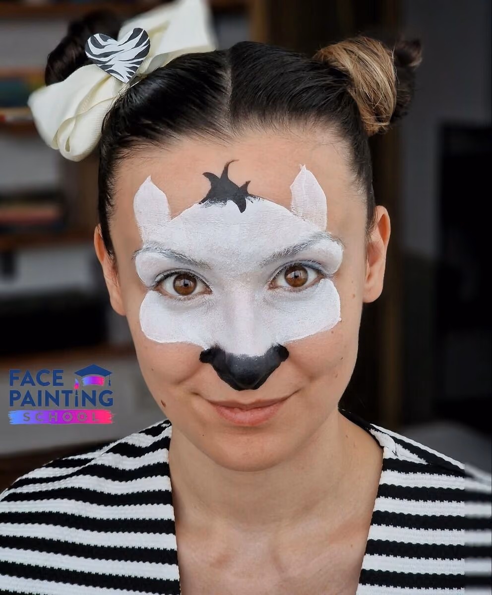 a woman with a conture of a zebra face paint design now with illustrated nose and hair