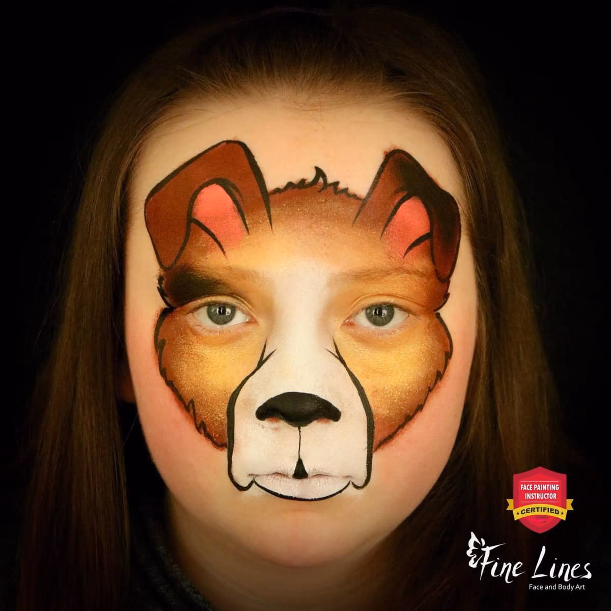 girl with a uncompleted dog face paint with outlined dog ears