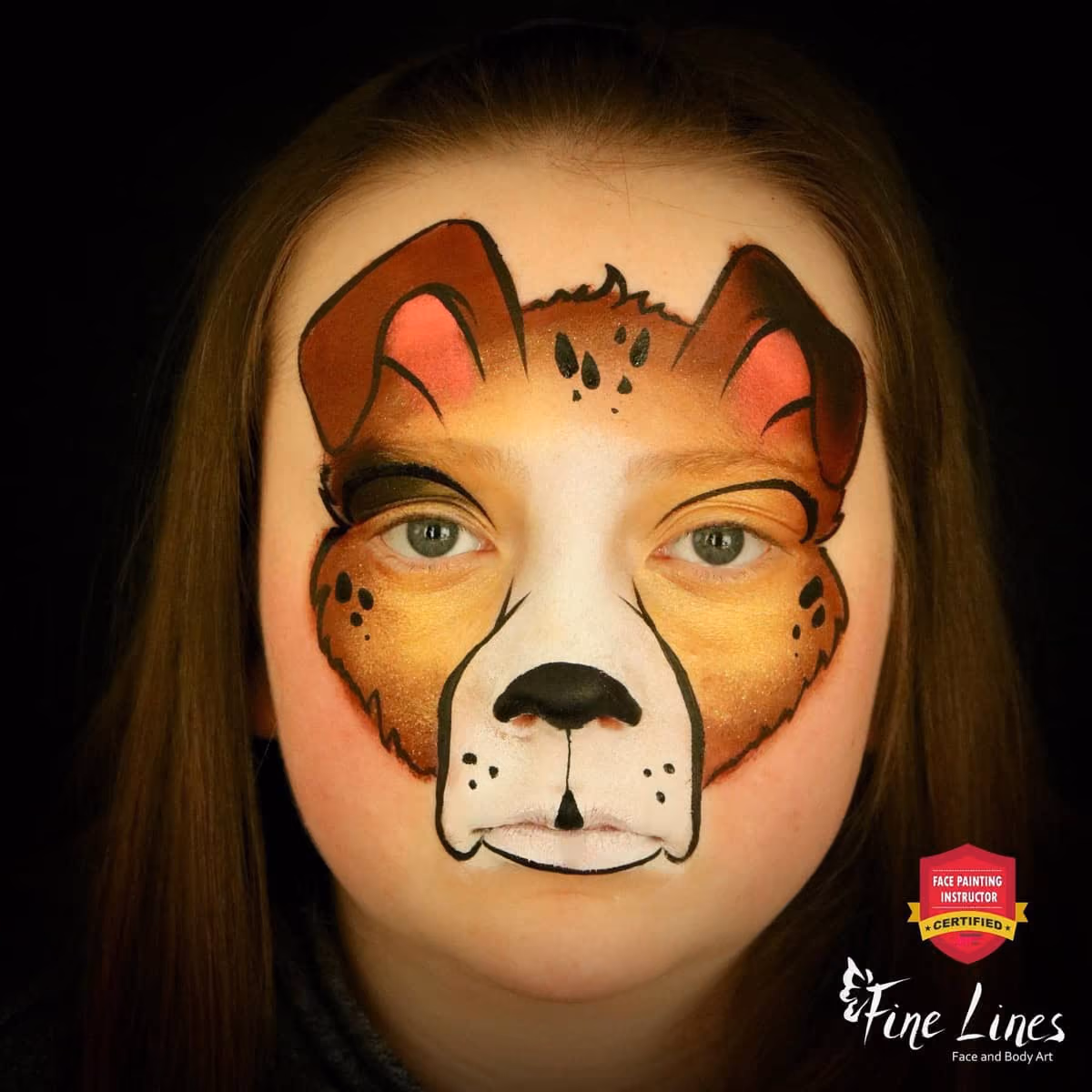 girl with a uncompleted dog face paint with detailed shading