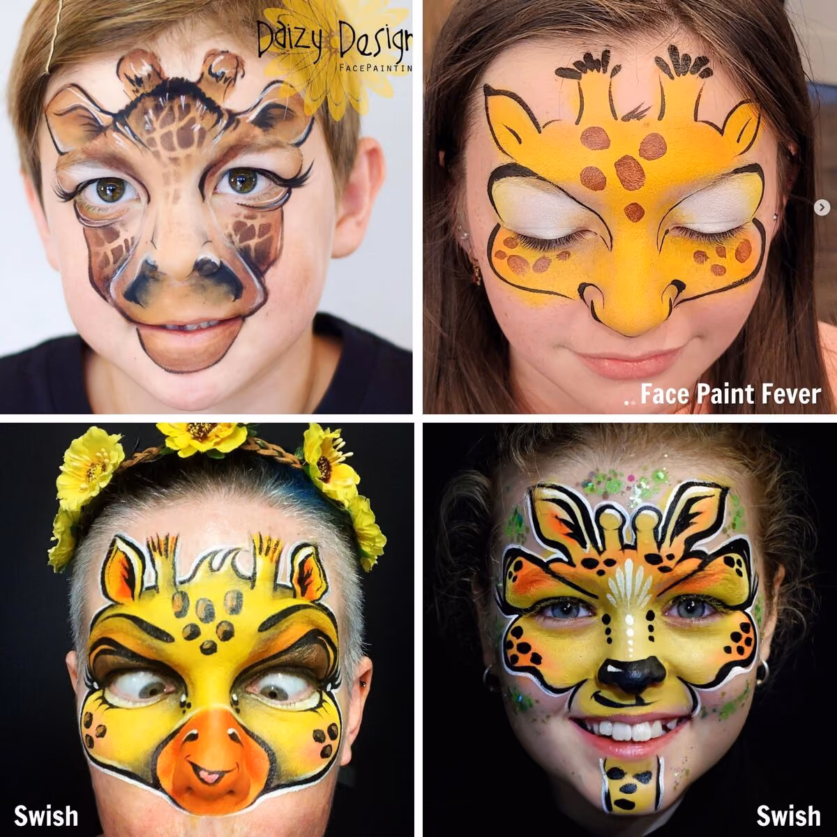 four giraffe face paint designs