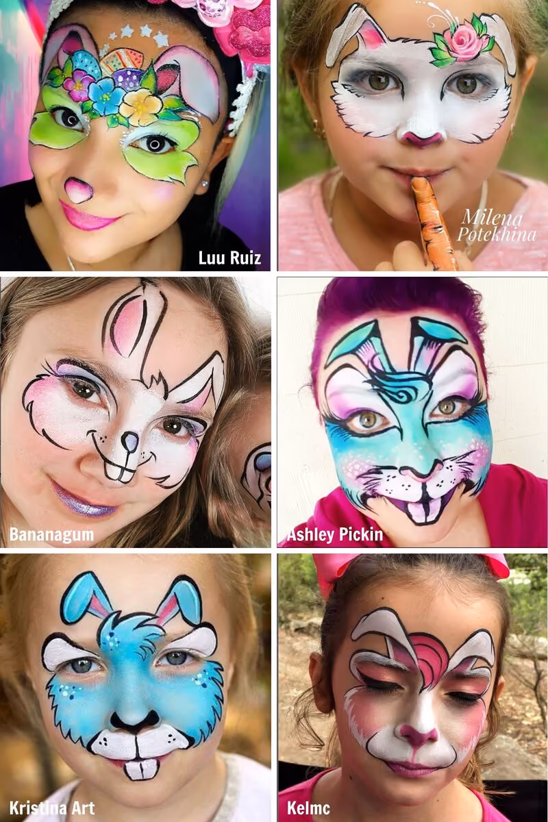 six girls wearing different bunny face paint designs