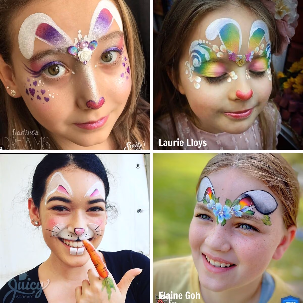 four girls with bunny ears face paint designs
