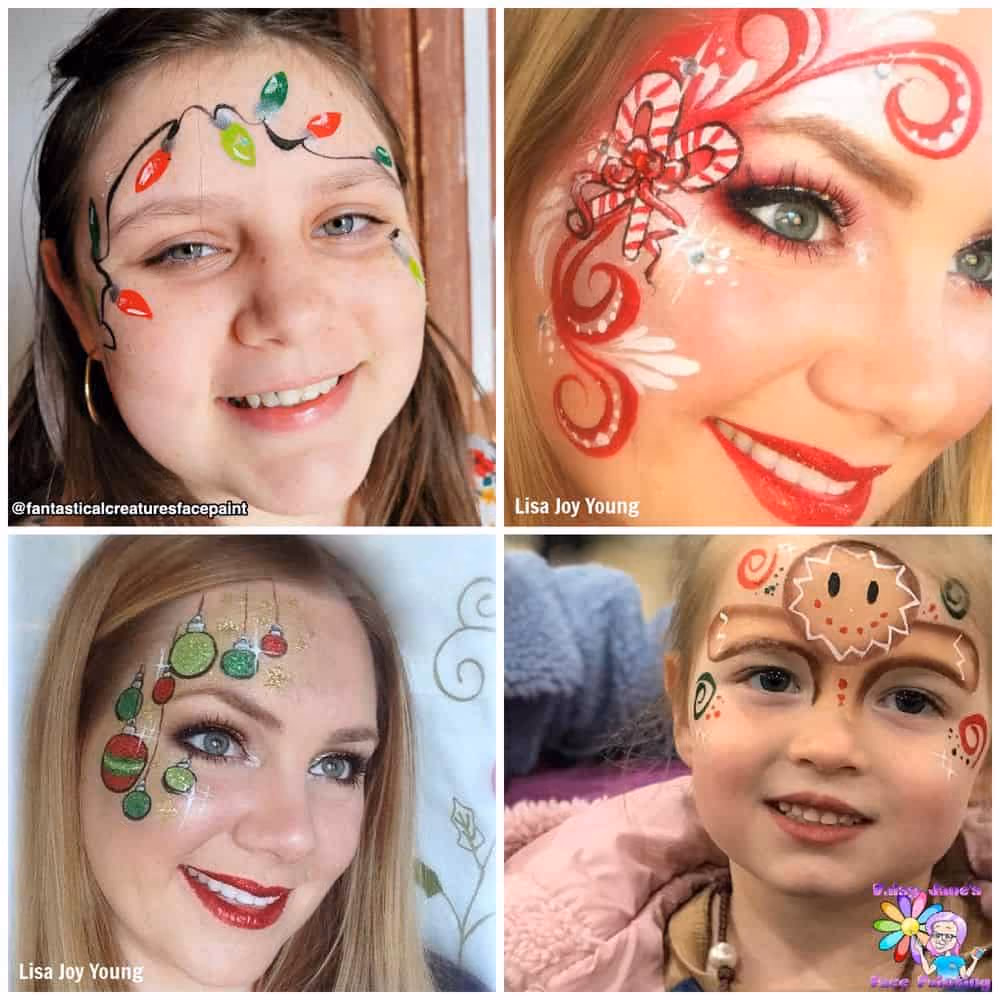 three women and a child with christmas face paint designs