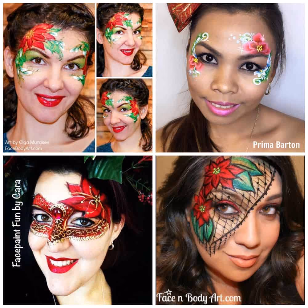 four women with different christmas face paintings on them