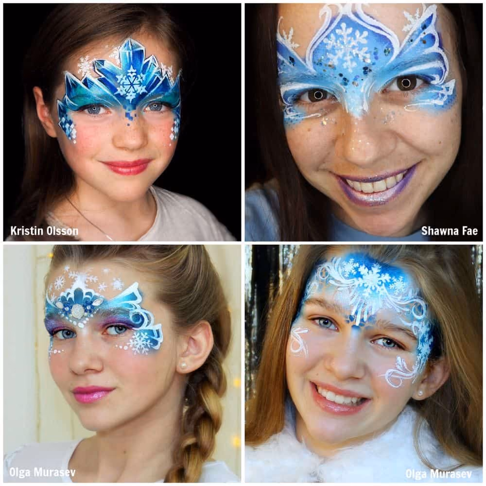 image of four girls with different ice pricncess face paintings on their faces