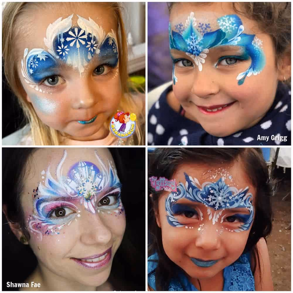 four girls with ice princess face paintings on their faces