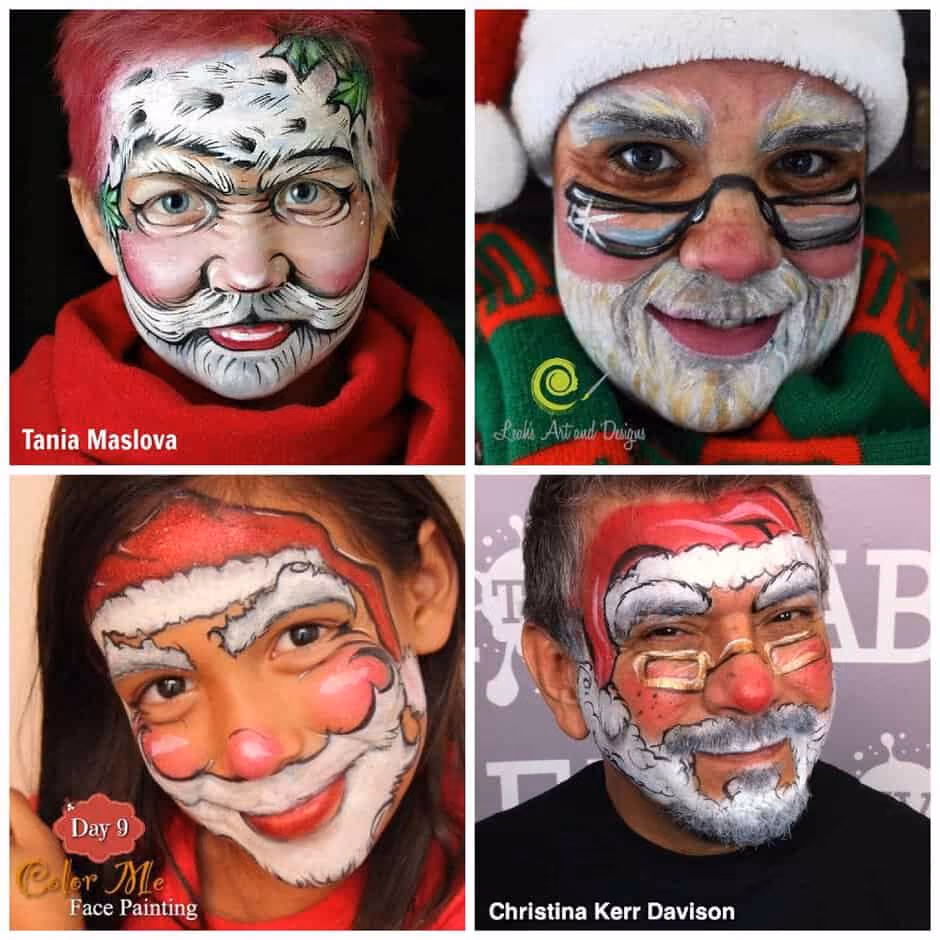 four different christmas face painting ideas of santa clause face paint