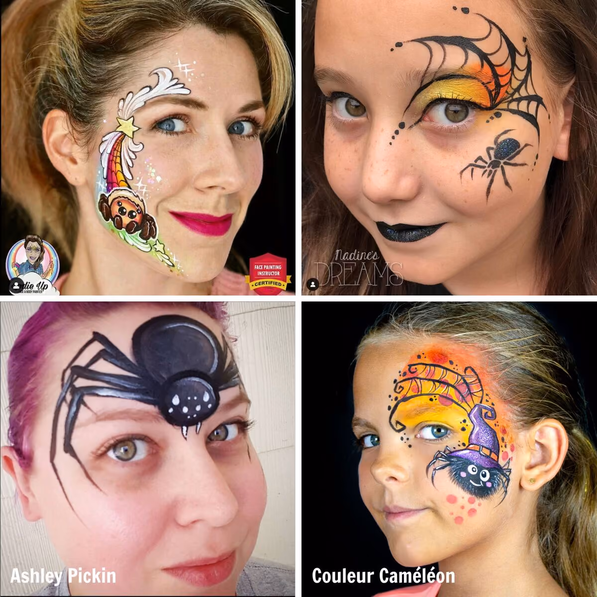 two women and two girls wearing different spider face paint designs