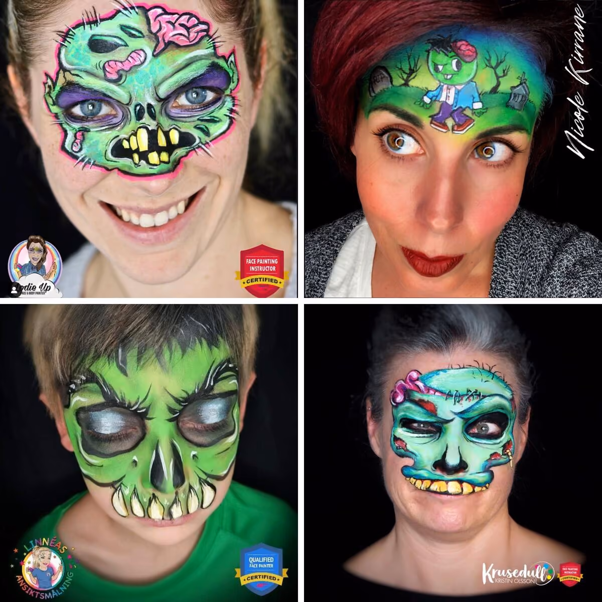 three women and a boy with different zombie face paintings