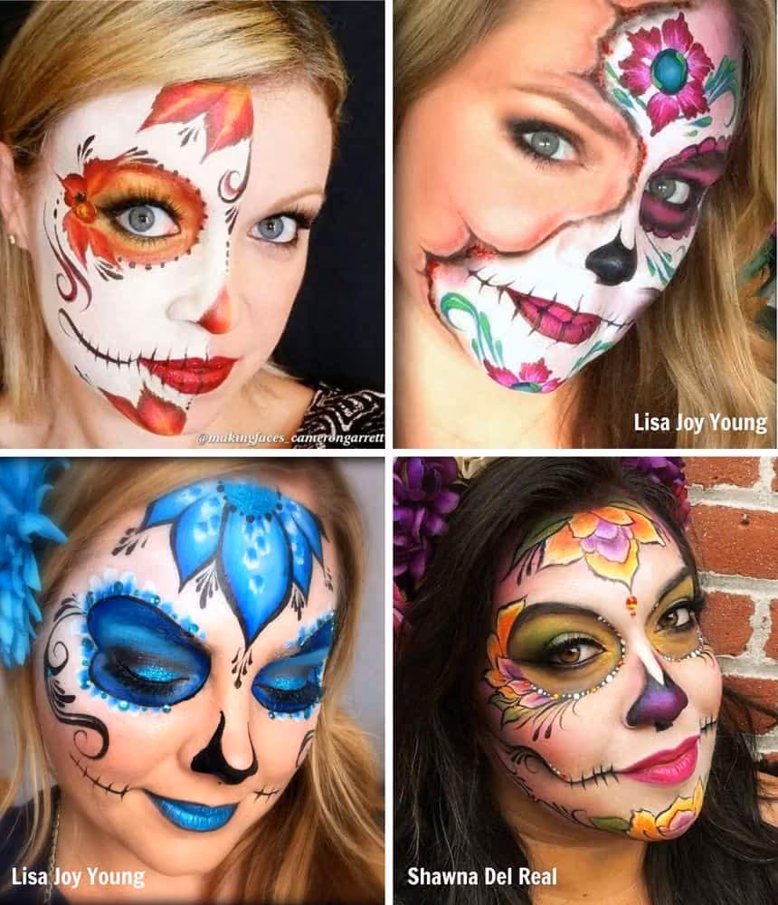 four women wearing fabolous sugar skull face paint designs
