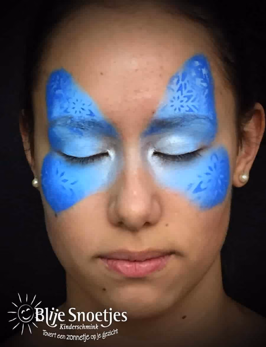 Blue Christmas Butterfly with Rudolph face painting - Step 1
