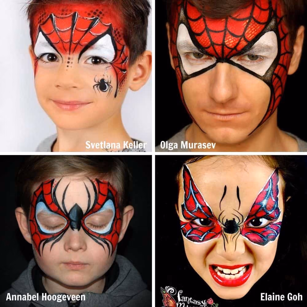 four different spiderman face paint ideas