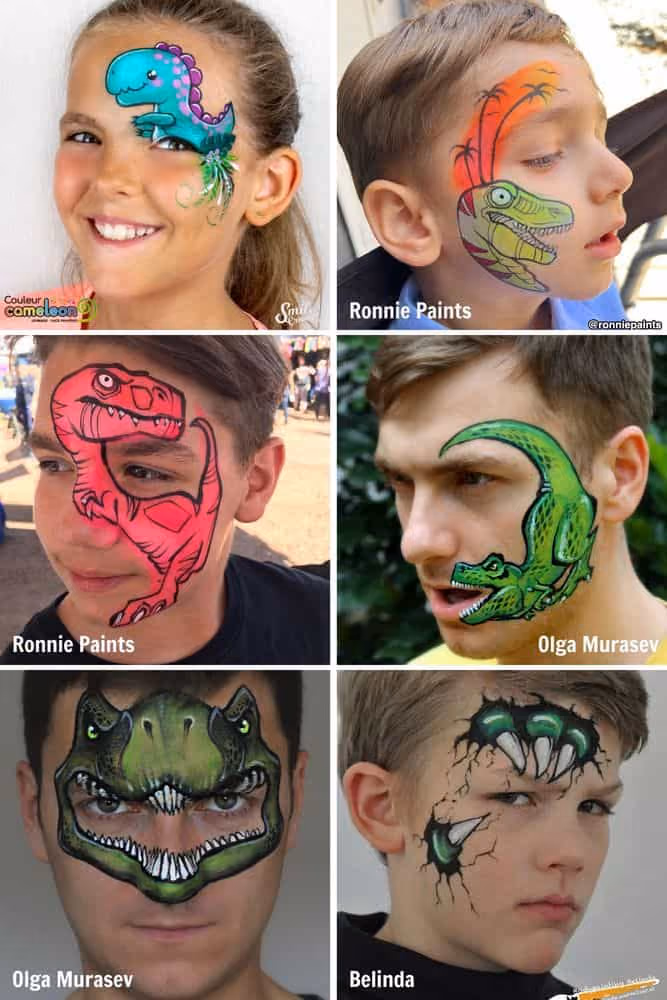 a girl and five boys with different dinosaur face paint designs