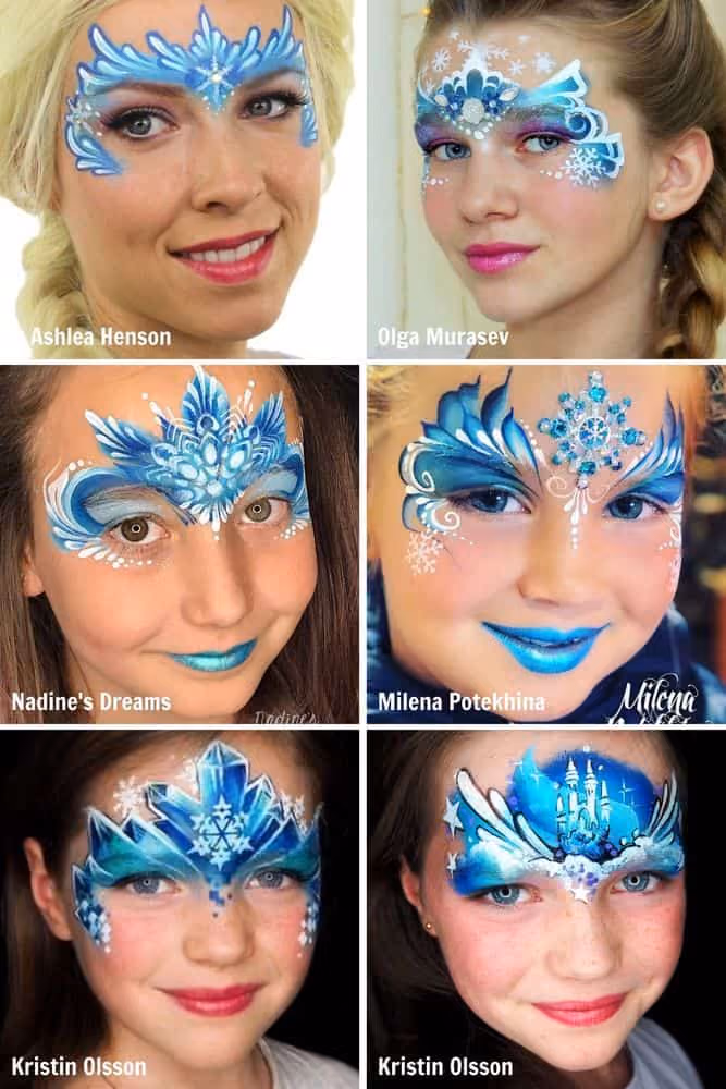 a woman and five children wearing different ice princess face paint designs