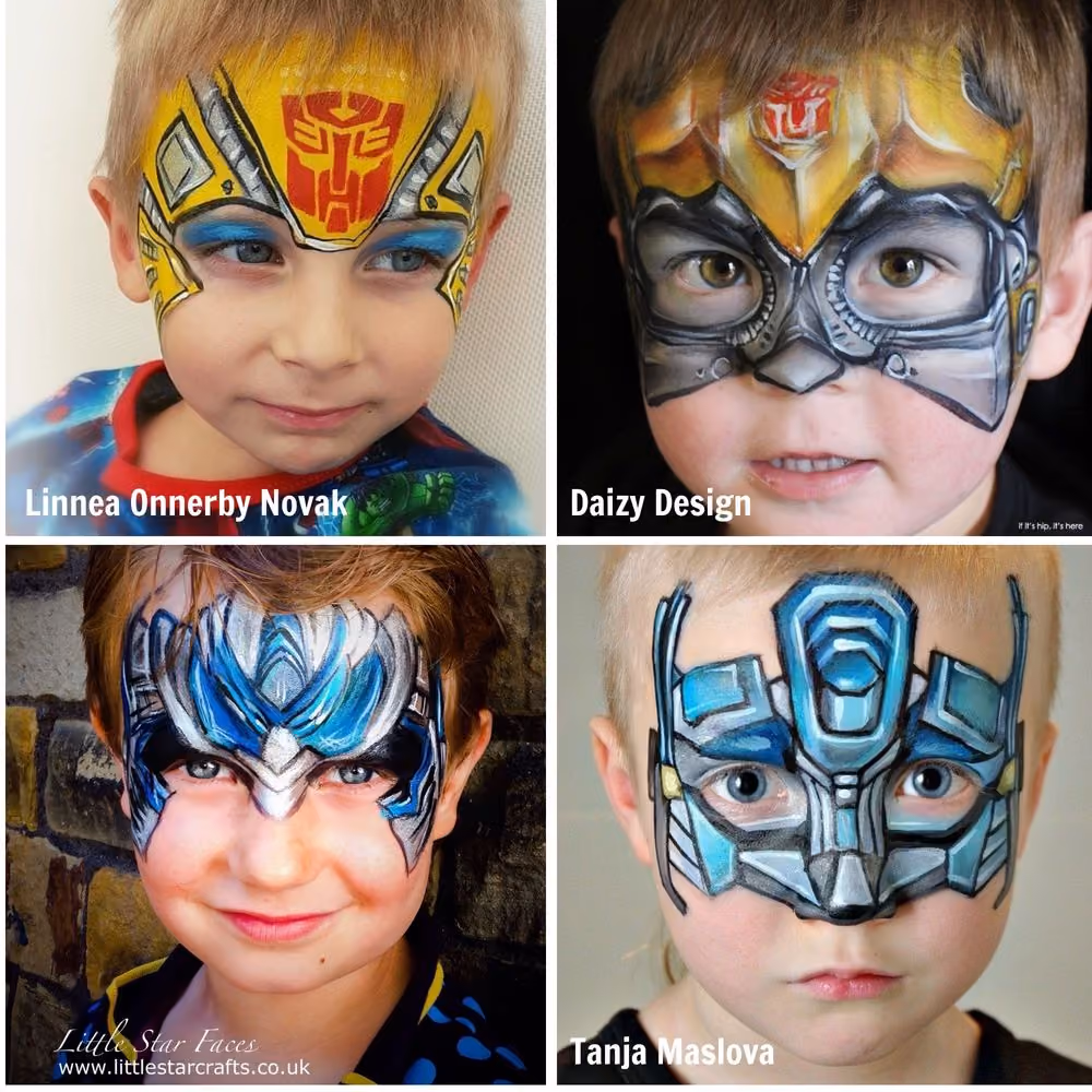 four children with a transformers face paintings on them