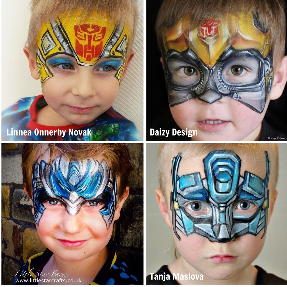 four children with a transformers face paintings on them