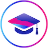 IFPS logo - A simple graduation cap icon in blue and pink gradients, centered inside a white circle with a thin magenta outline. The clean, flat design sits on a transparent background, creating a bright, modern educational symbol.
