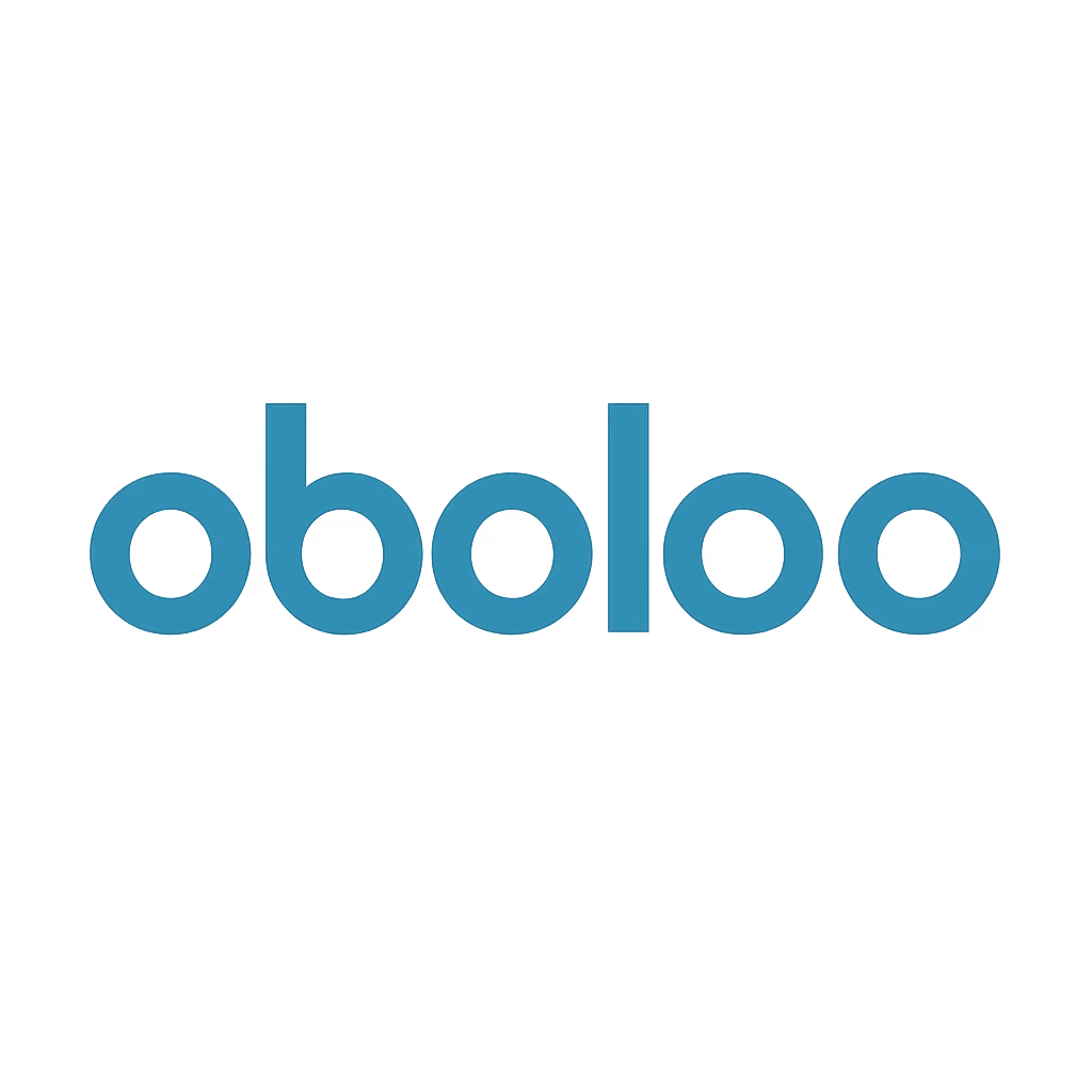 Blue glowing text spelling 'oboloo' on a dark gradient background.