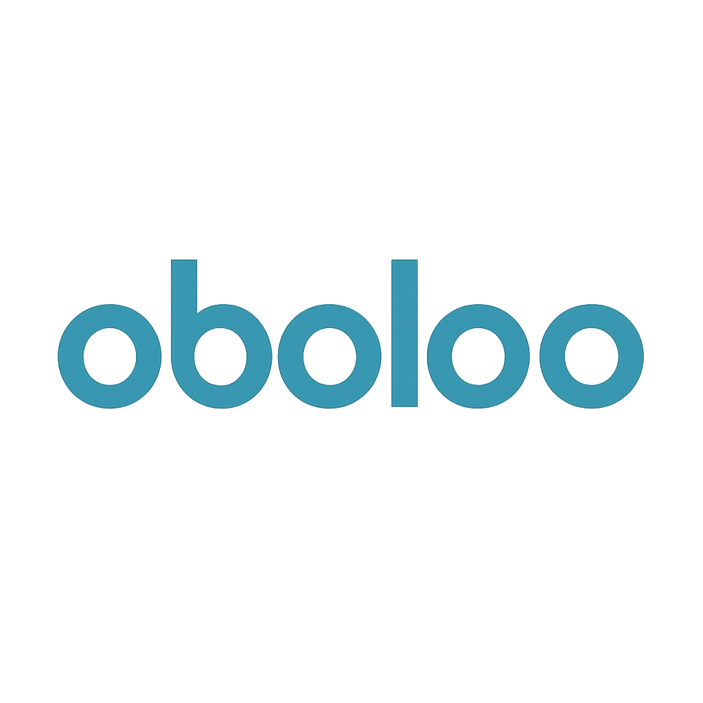 Blue glowing text spelling 'oboloo' on a dark gradient background.