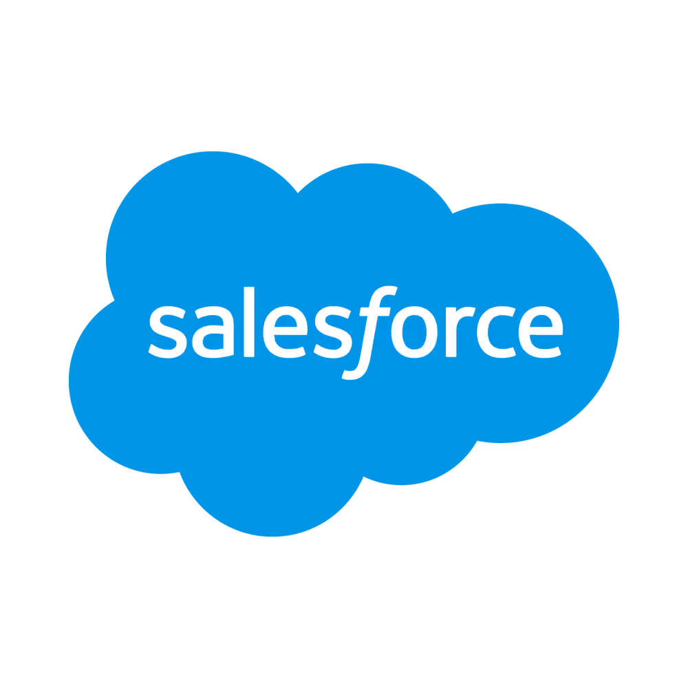 Salesforce logo with white text on a blue background.