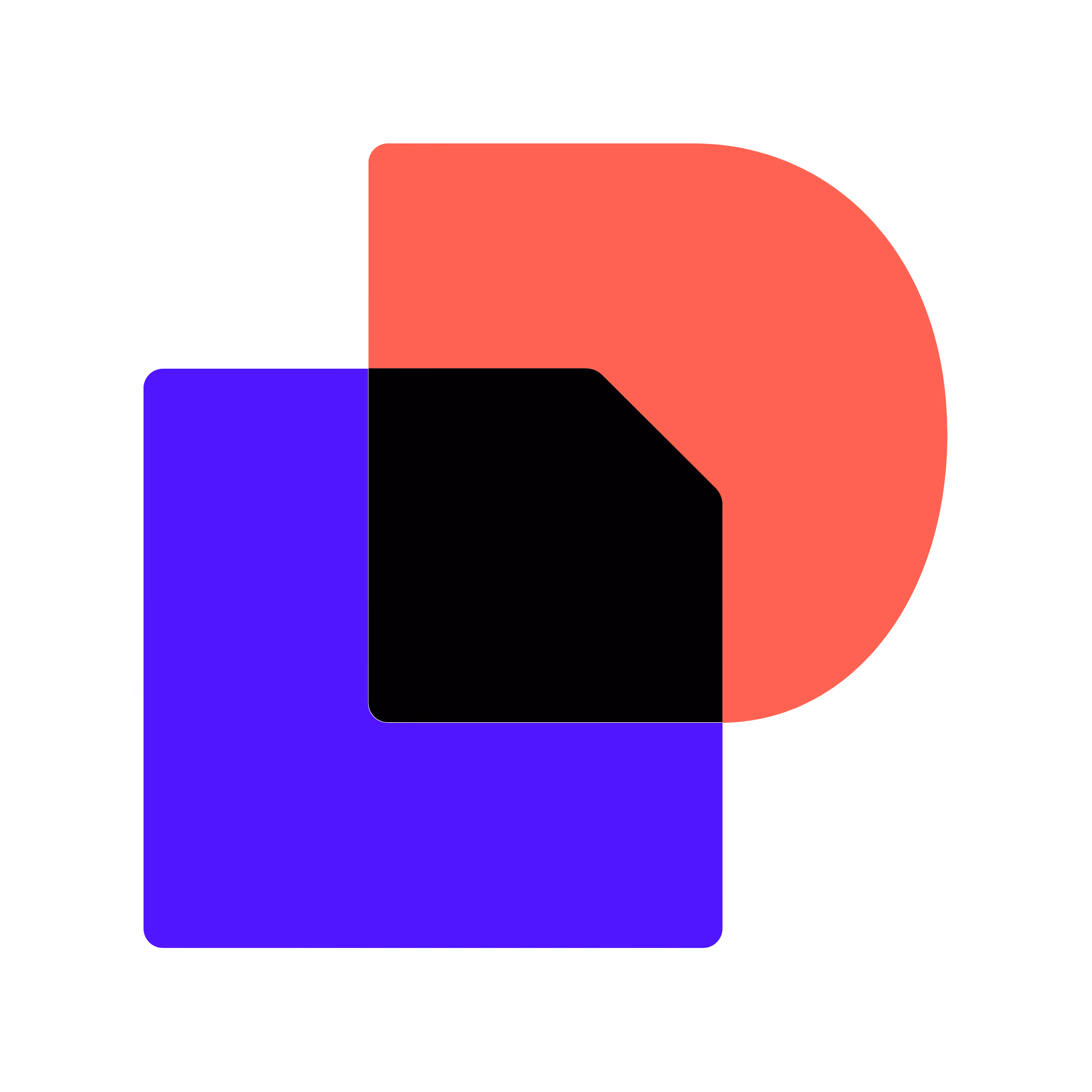 Abstract geometric design with a red quarter circle and a blue square overlapping on a black background.