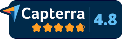 Capterra logo with a 4.8 rating displayed alongside five stars, four filled and one half-filled.