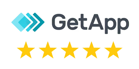 GetApp logo with a five-star rating below it.