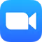 White video camera icon on a blue gradient background representing Zoom app.