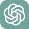 White OpenAI logo with interlocking geometric shapes on a teal circular background.