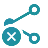 Icon of two connected nodes with one node crossed out, representing a disconnected or broken link.