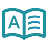 Icon of an open dictionary book with the letter A on the left page.